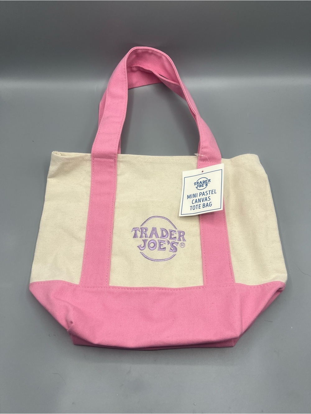 Trader Joe's Mini Pastel Pink Canvas Tote Bag New